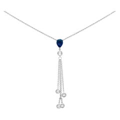 Collana a Y con cascata di diamanti e zaffiri blu in oro bianco 18K da 3/8 carati