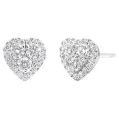 18K White Gold 3/8 Carat Round Diamond Heart Cluster Earrings
