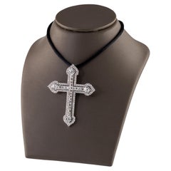 18k White Gold 3 Carat Diamond Cross Pendant on Black Silk Cord