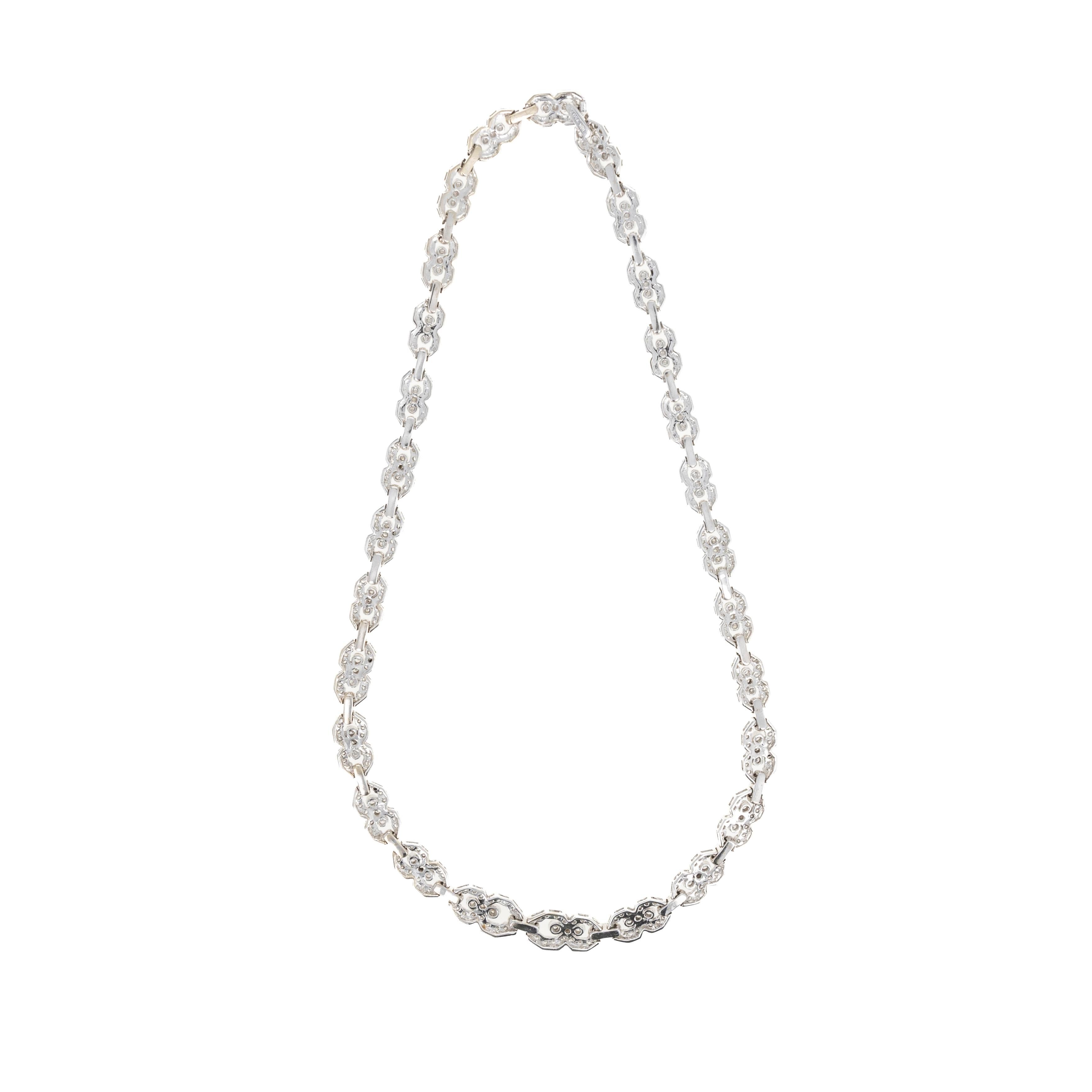 Taglio rotondo Collana A Link in oro bianco 18K con 3 carati di diamanti a grana grossa in vendita