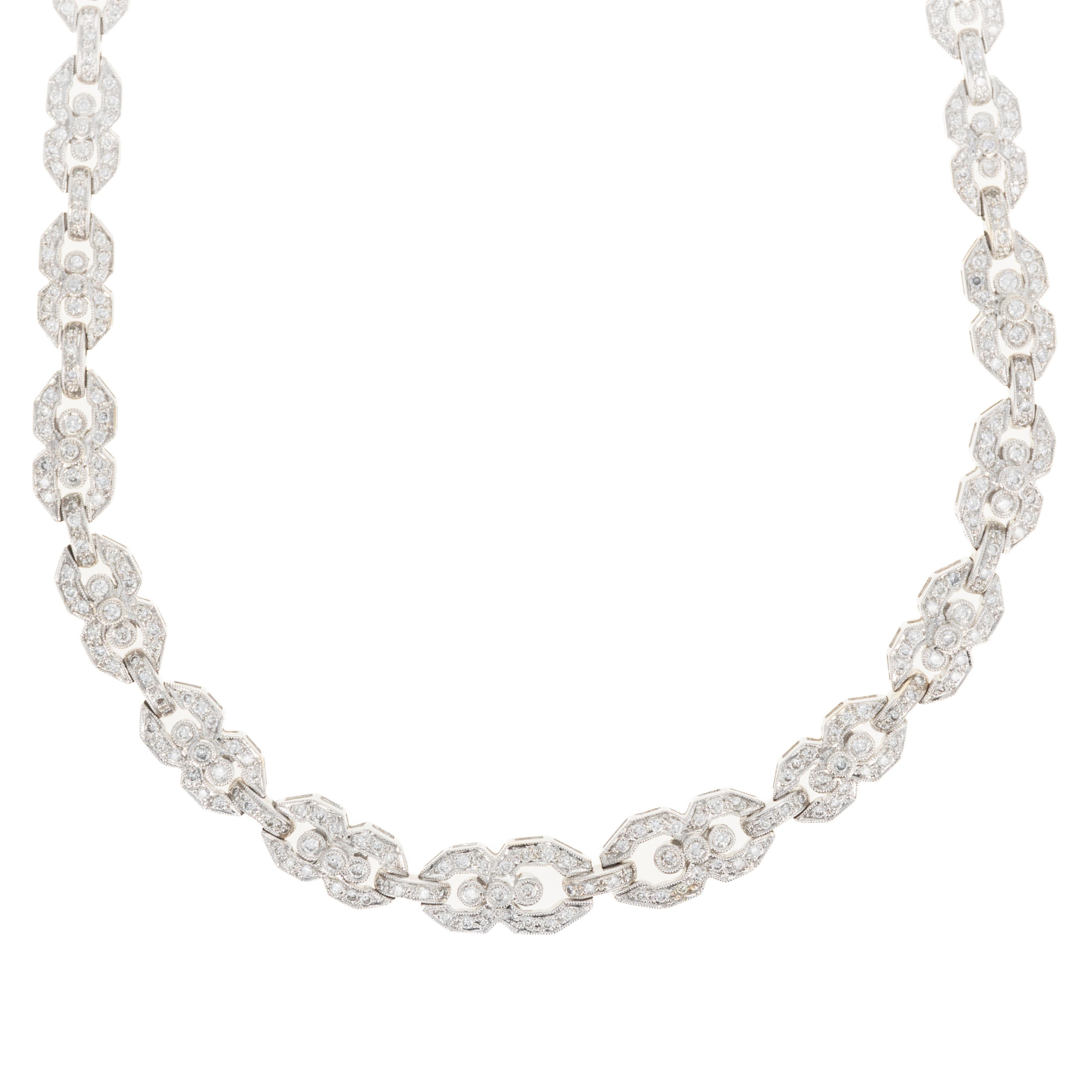 Collana A Link in oro bianco 18K con 3 carati di diamanti a grana grossa in vendita 2