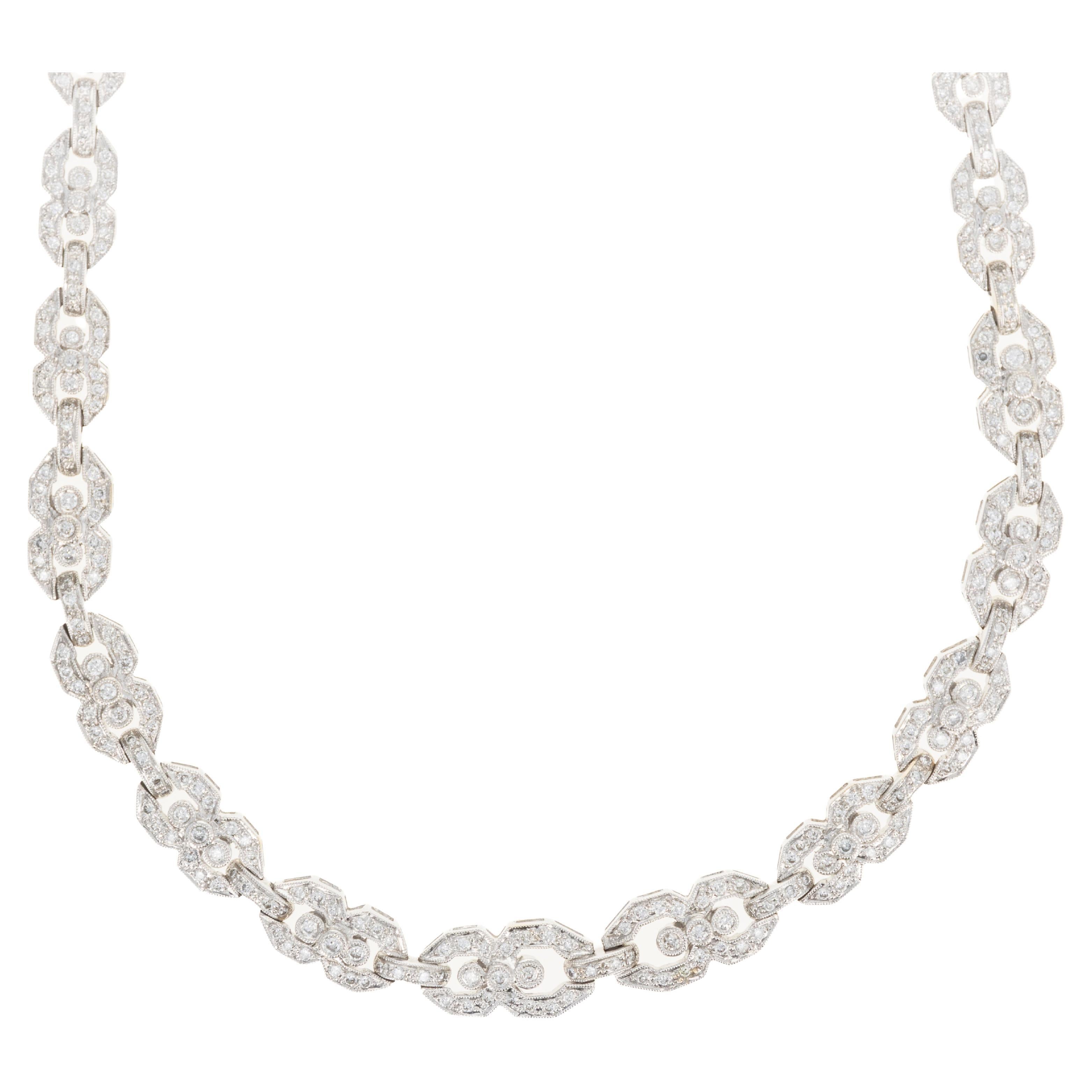 18K White Gold 3 Carat Diamond Milgrain Link Necklace