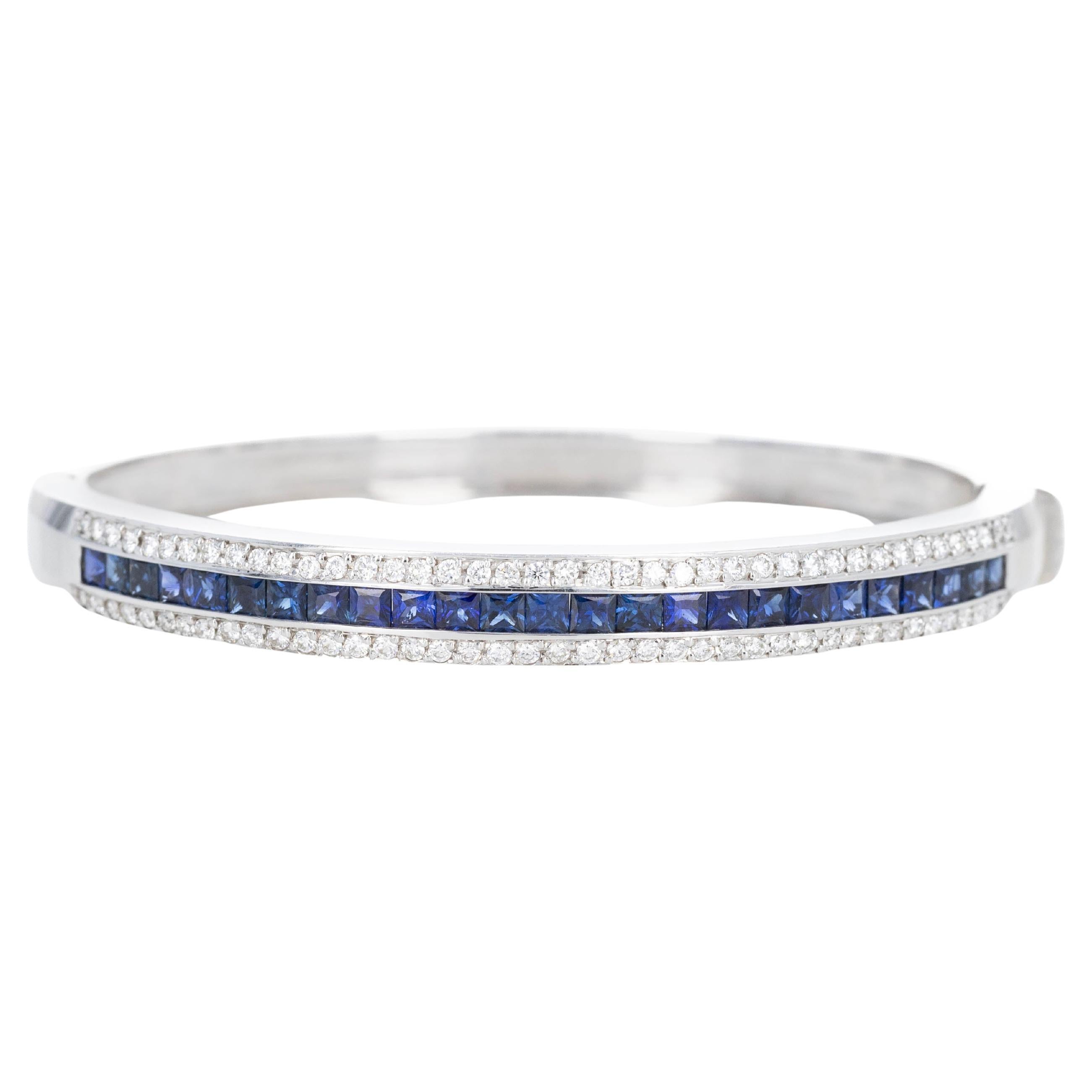18K White Gold 3 Carat Sapphire Diamond Bangle