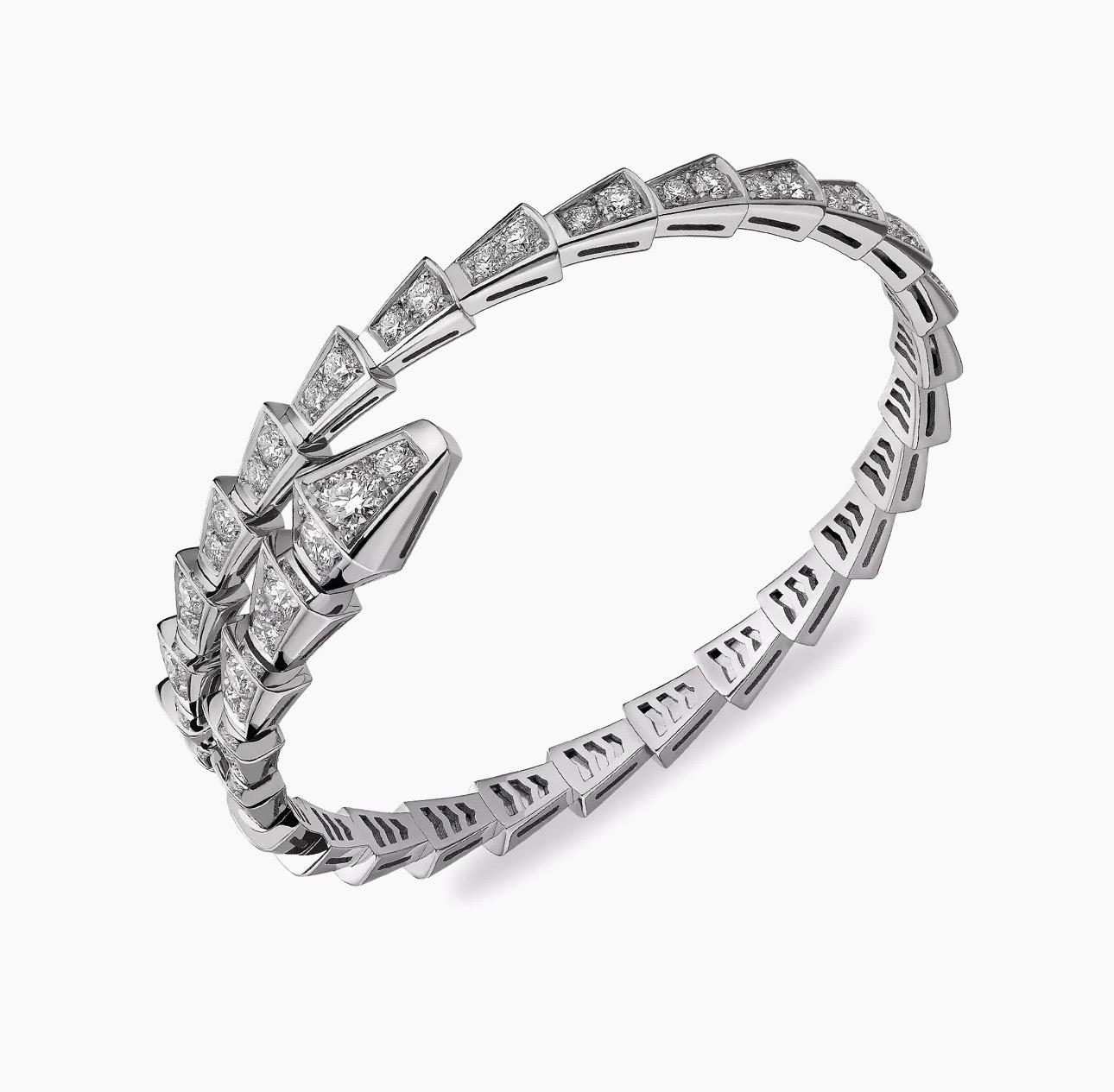 18k White Gold 3 Ct Pave Diamond Serpenti Viper Slim Bracelet Size 17 1