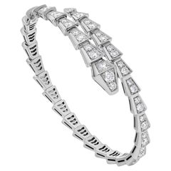 18k White Gold 3 Ct Pave Diamond Serpenti Viper Slim Bracelet Size 17