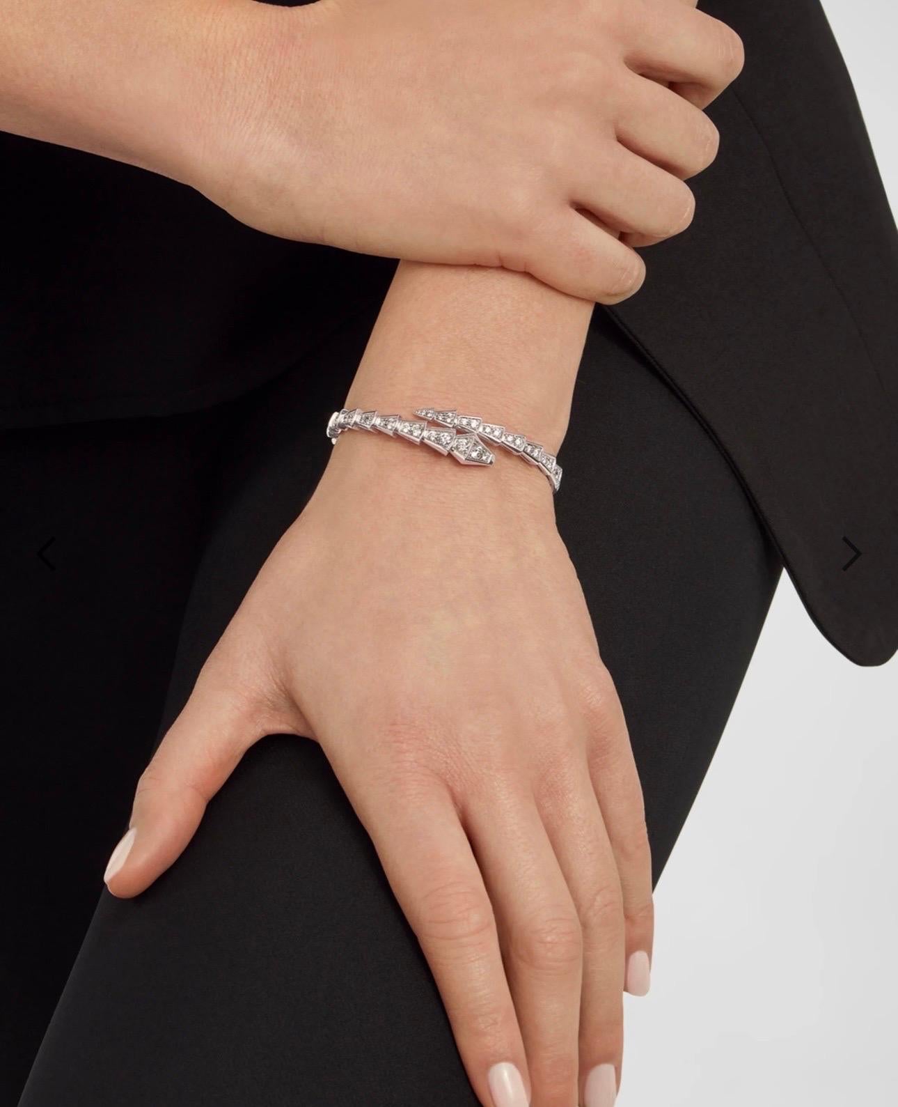 18k White Gold 3 Ct Pave Diamond Serpenti Viper Slim Bracelet Size Small 5