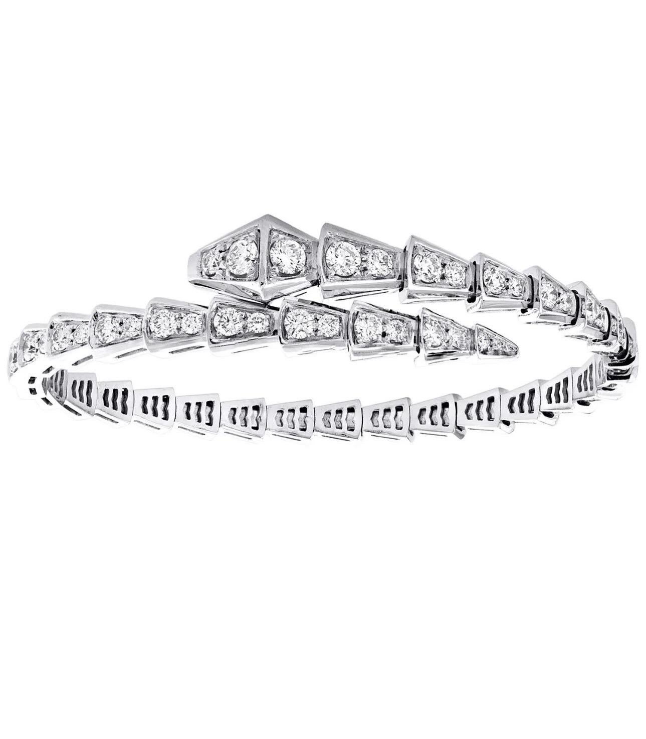 Round Cut 18k White Gold 3 Ct Pave Diamond Serpenti Viper Slim Bracelet Size Small