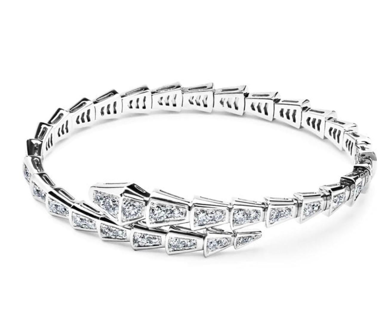 Women's 18k White Gold 3 Ct Pave Diamond Serpenti Viper Slim Bracelet Size Small