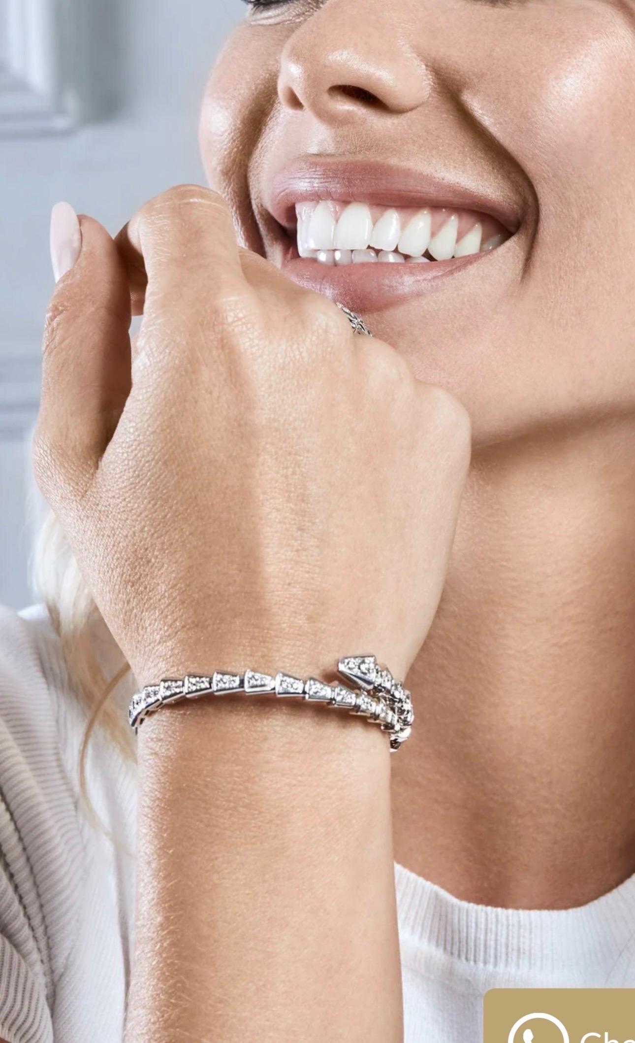 18k White Gold 3 Ct Pave Diamond Serpenti Viper Slim Bracelet Size Small 1