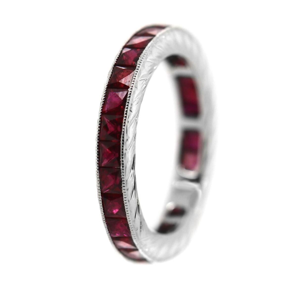 18 Karat White Gold 3 Carat Ruby Eternity Ring In New Condition For Sale In New York, NY