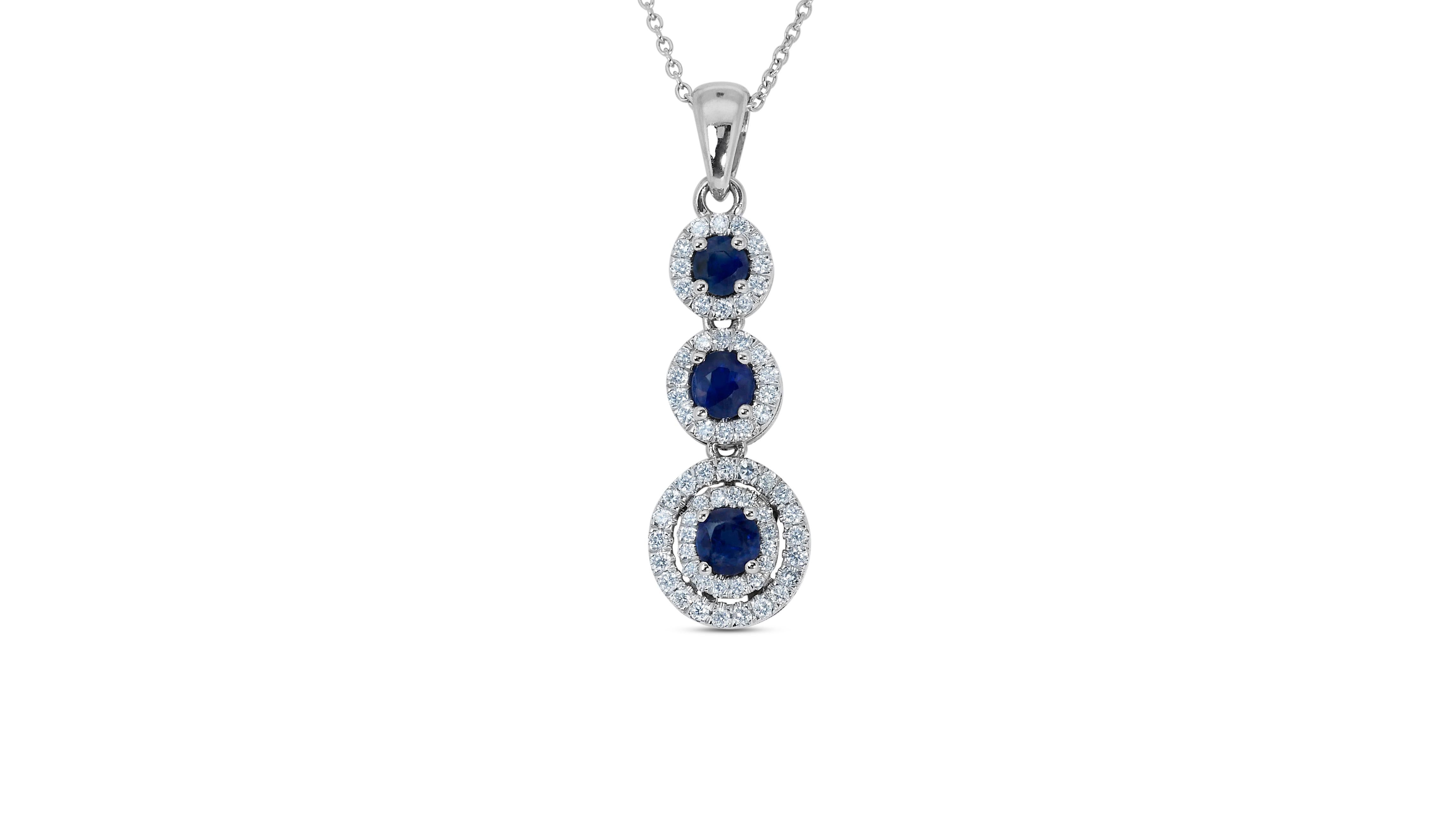 Oval Cut 18k White Gold 3 Layer Necklace w/ 1.46ct Natural Diamond and Sapphires AIG Cert