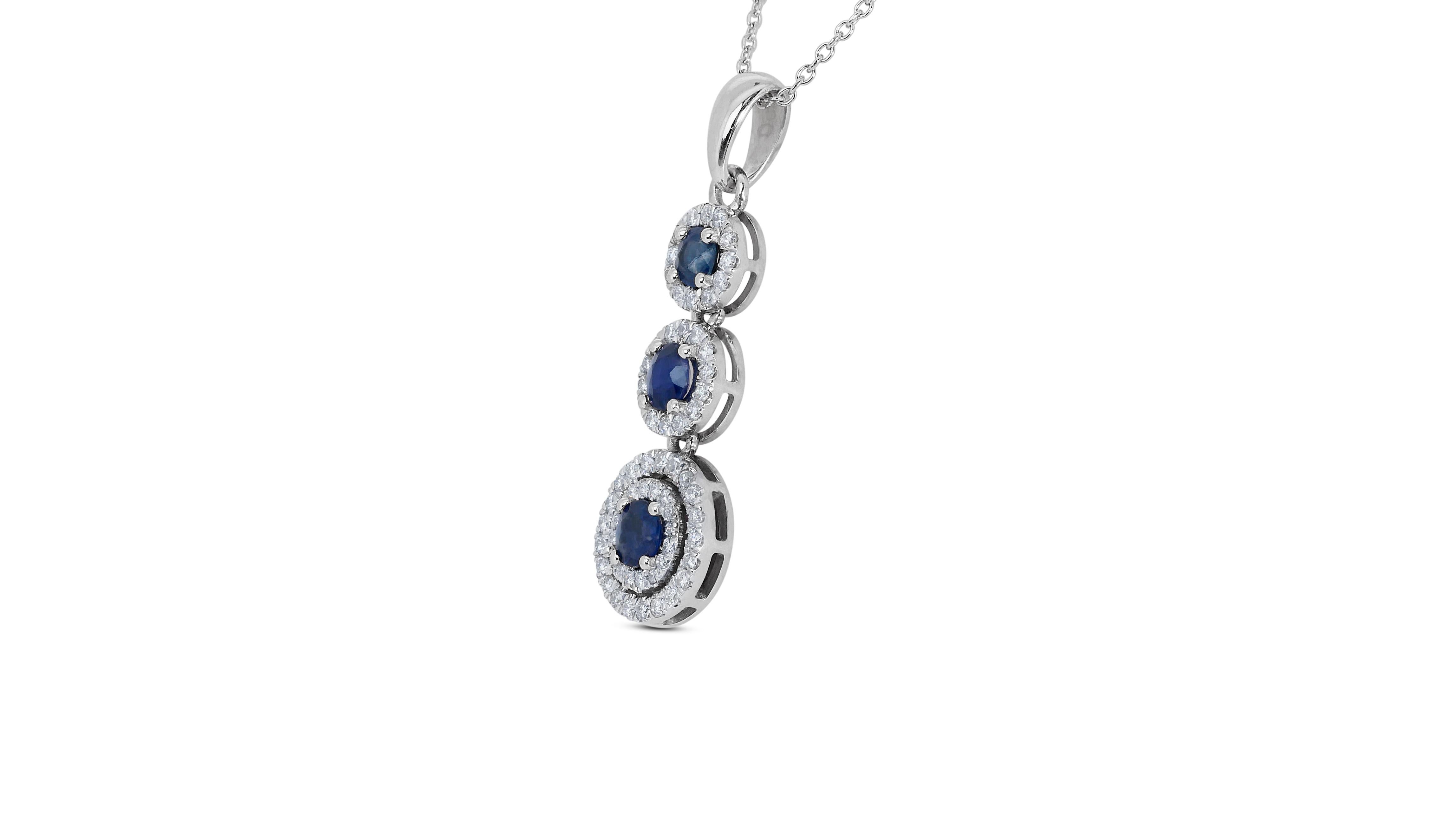 18k White Gold 3 Layer Necklace w/ 1.46ct Natural Diamond and Sapphires AIG Cert In New Condition In רמת גן, IL