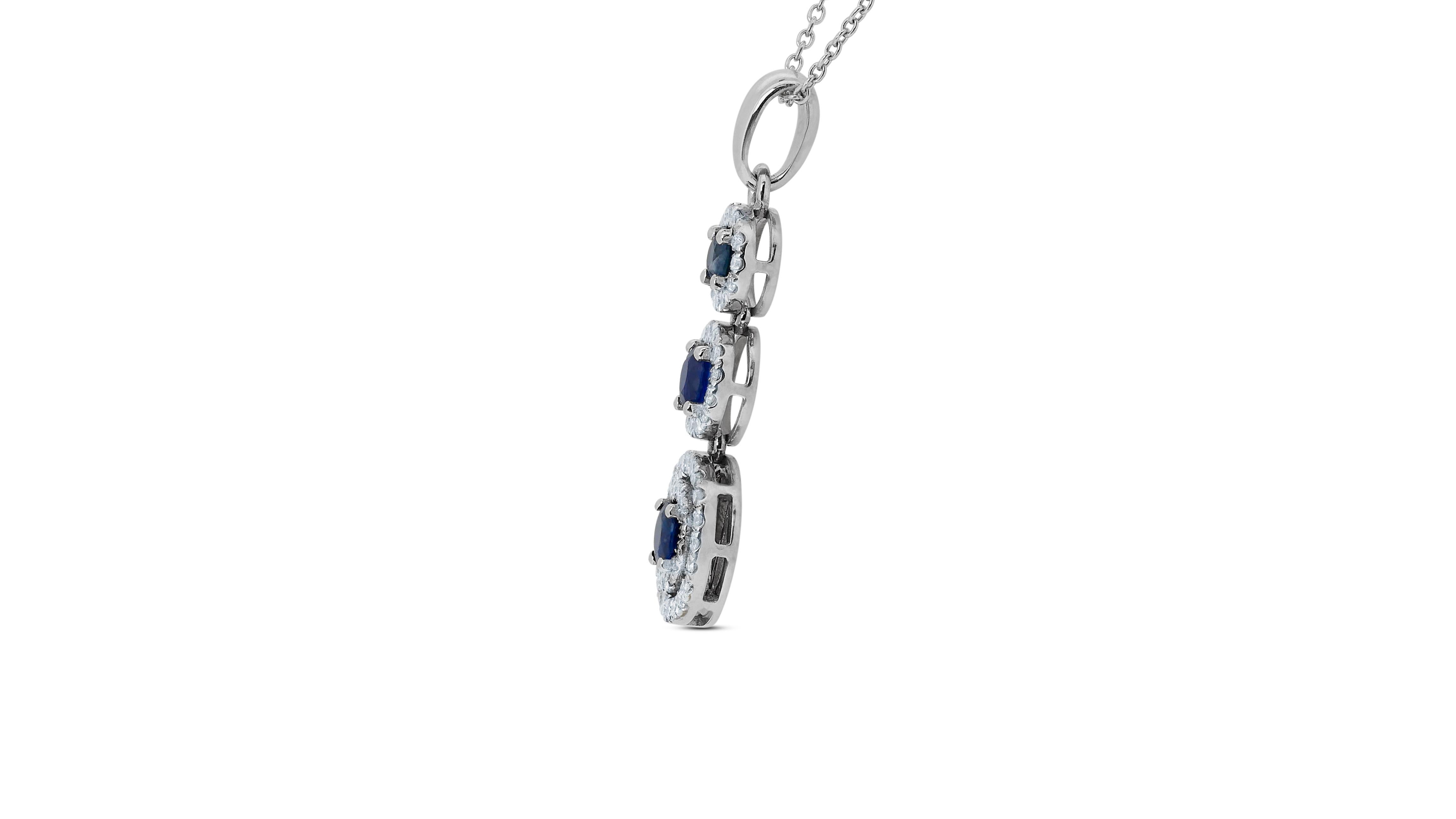 Women's 18k White Gold 3 Layer Necklace w/ 1.46ct Natural Diamond and Sapphires AIG Cert