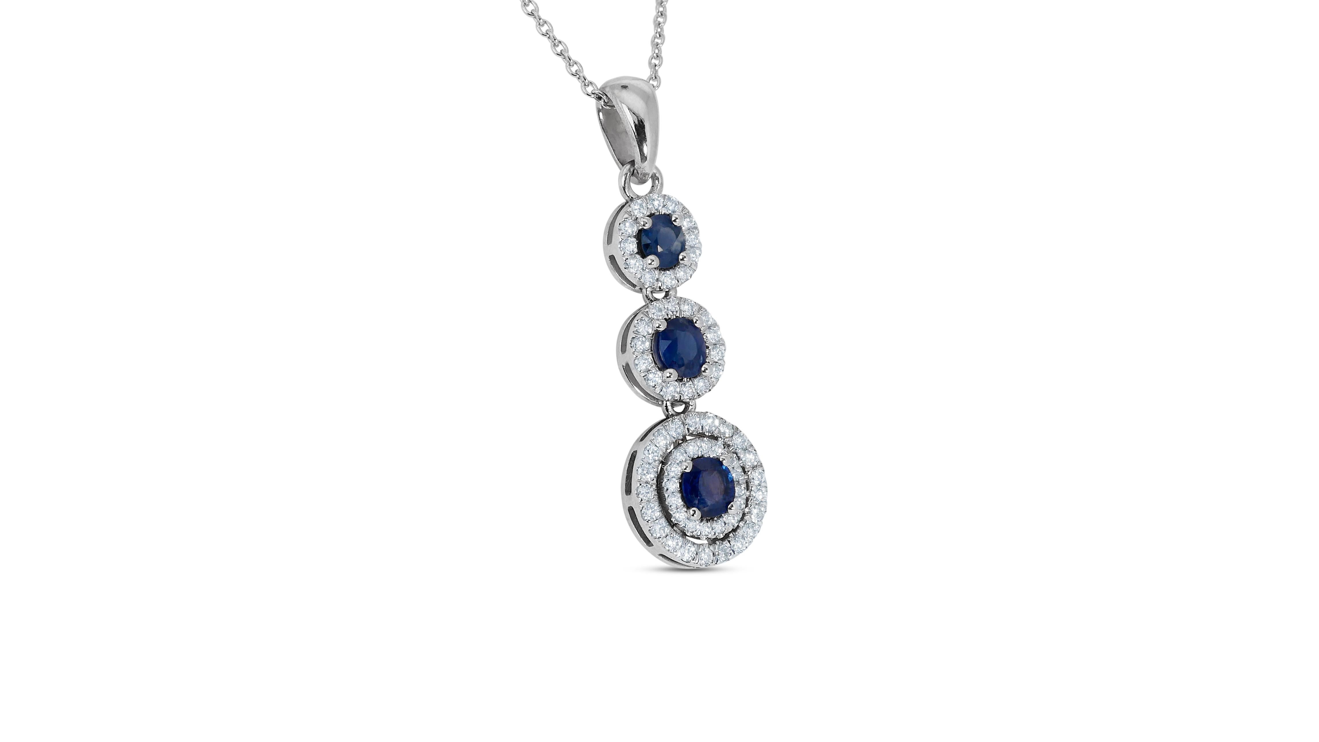 18k White Gold 3 Layer Necklace w/ 1.46ct Natural Diamond and Sapphires AIG Cert 1