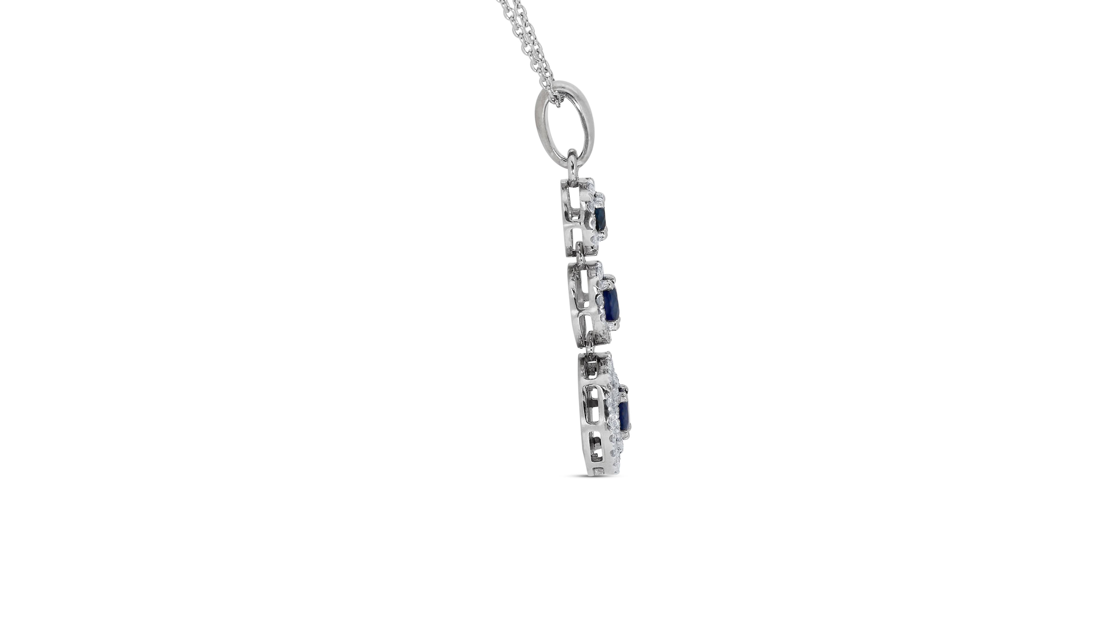 18k White Gold 3 Layer Necklace w/ 1.46ct Natural Diamond and Sapphires AIG Cert 2