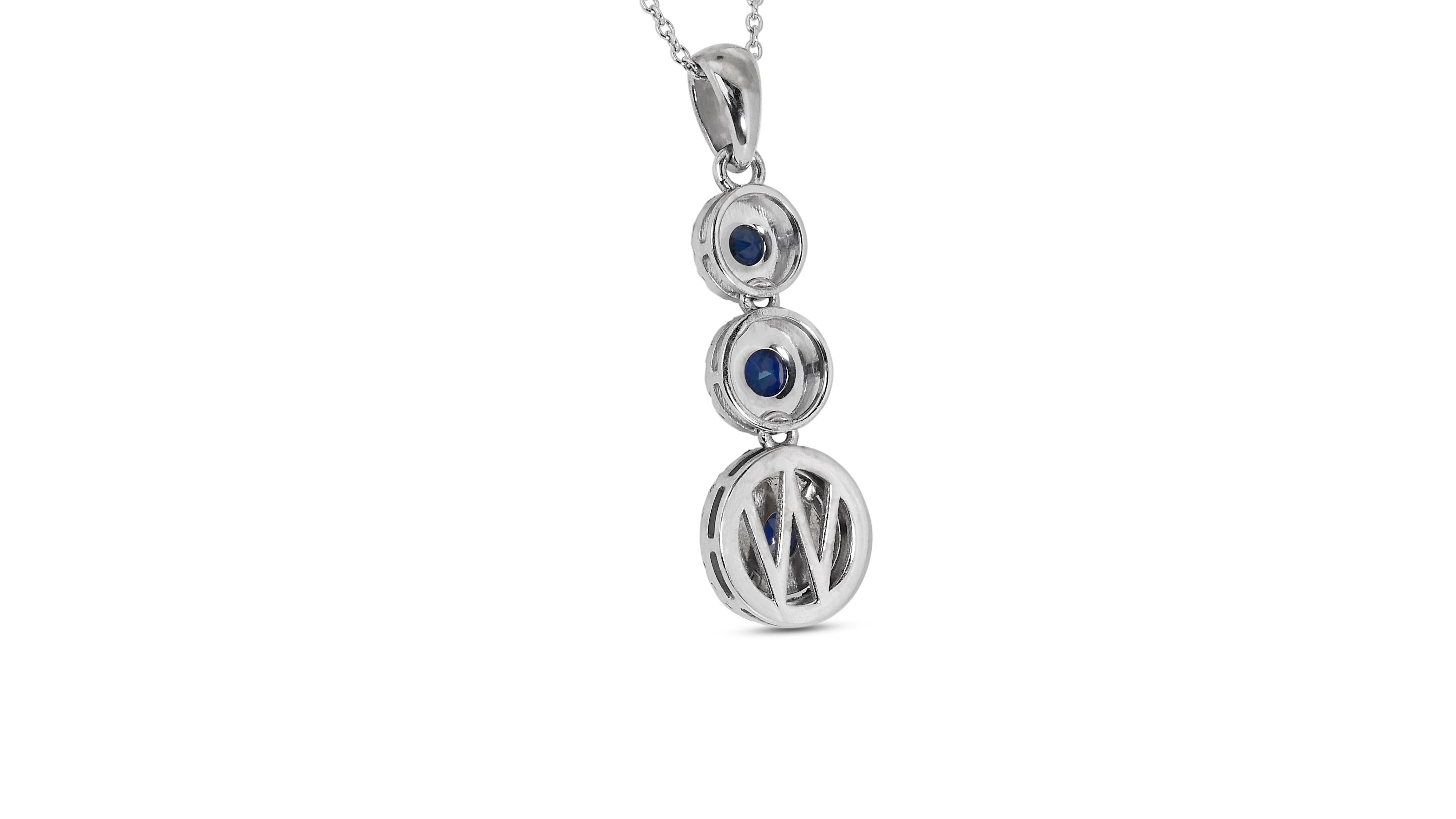 18k White Gold 3 Layer Necklace w/ 1.46ct Natural Diamond and Sapphires AIG Cert 3