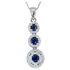 18k White Gold 3 Layer Necklace w/ 1.46ct Natural Diamond and Sapphires AIG Cert