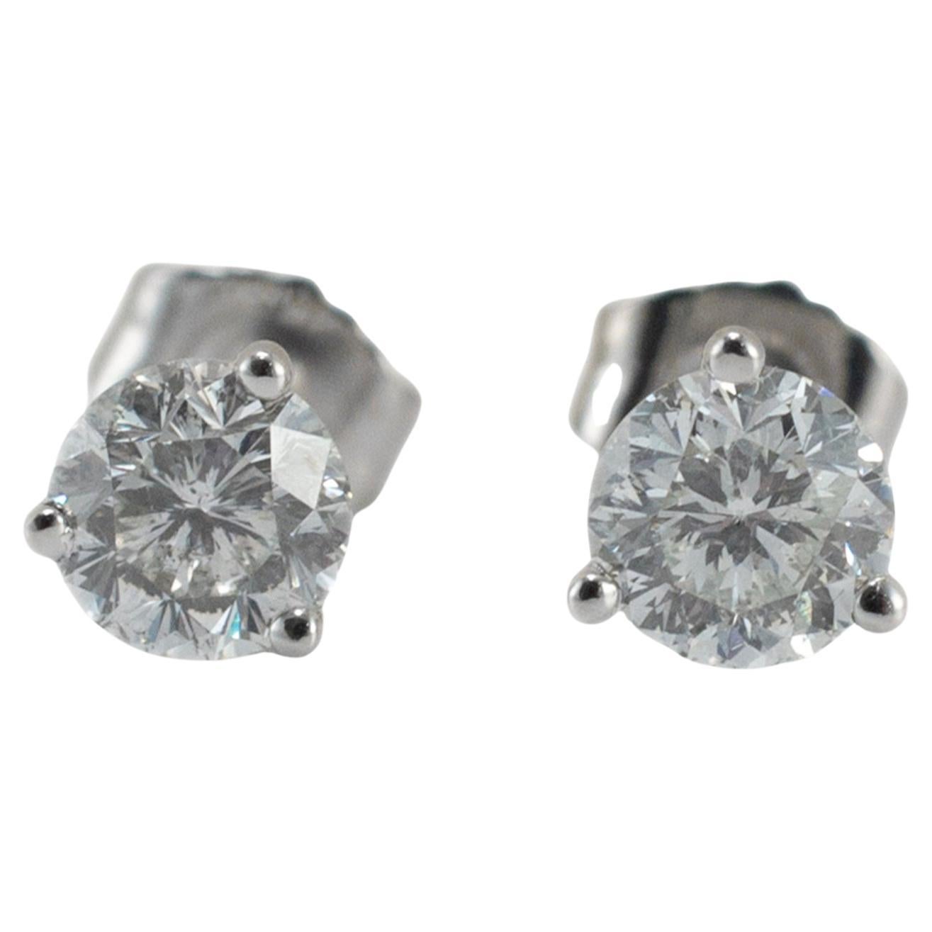 18K White Gold 3-Prong 0.77ct Round Diamond Stud Martini Earrings