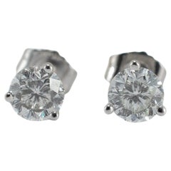 18K White Gold 3-Prong 0.77ct Round Diamond Stud Martini Earrings