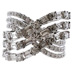 18k White Gold 3 Row Wave Pattern Diamond Ring
