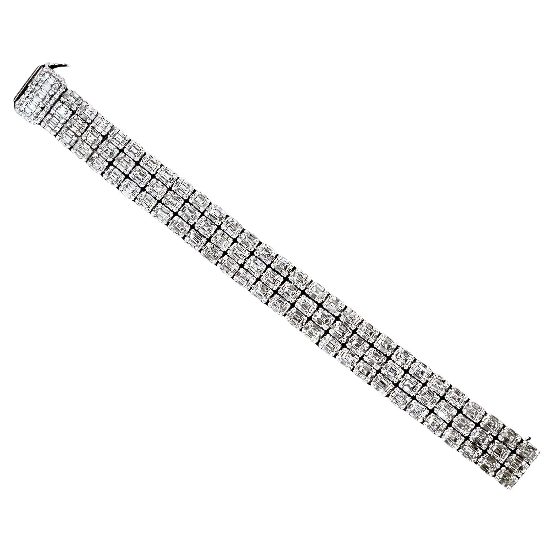 Taglio rotondo 18k White Gold 3 Rows Diamond Tennis Bracelet in vendita