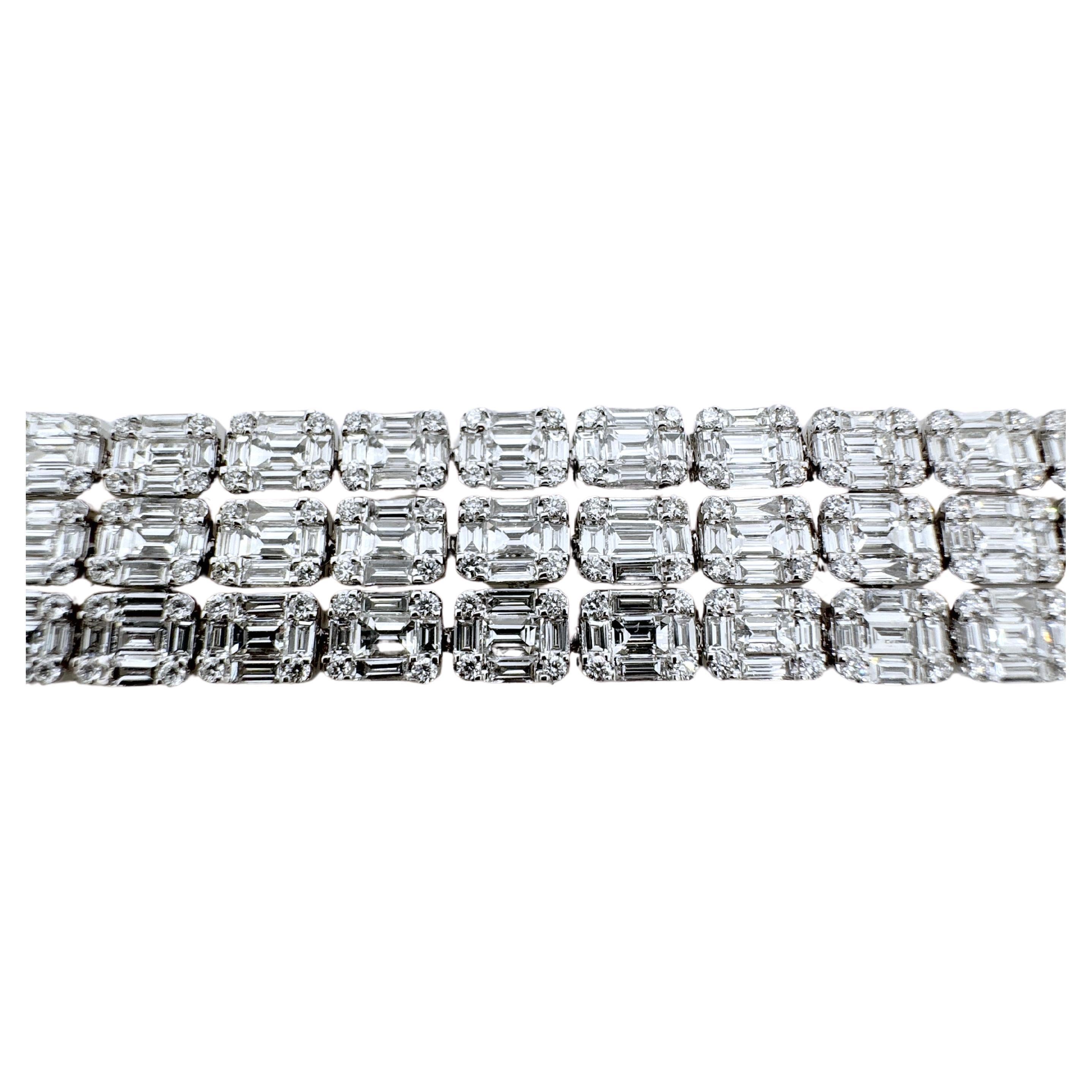 da uomo o donna 18k White Gold 3 Rows Diamond Tennis Bracelet in vendita