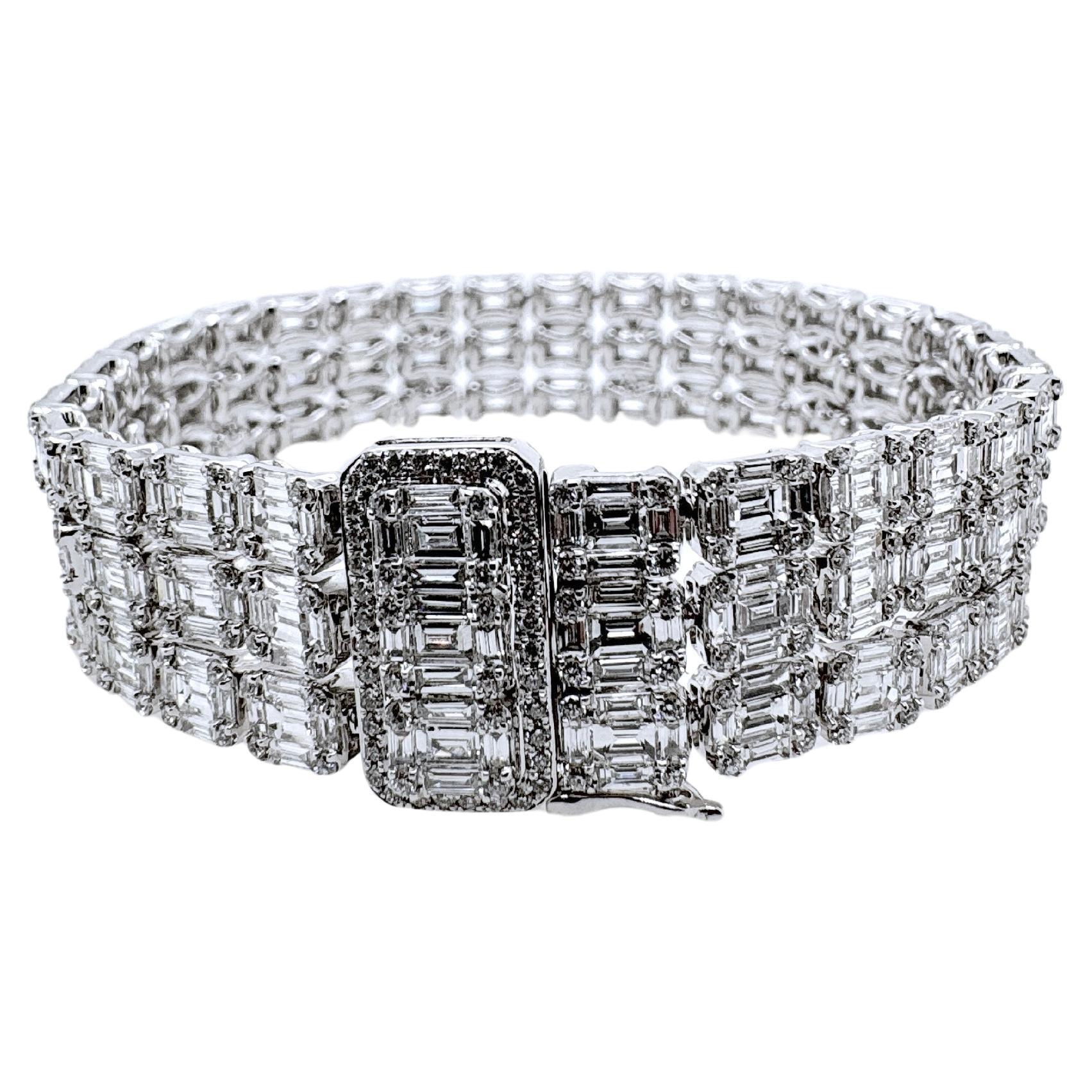 18k White Gold 3 Rows Diamond Tennis Bracelet in vendita