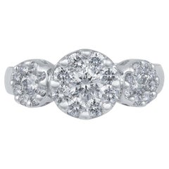 Used 18K White Gold "3 Stone" Diamond Cluster Ring