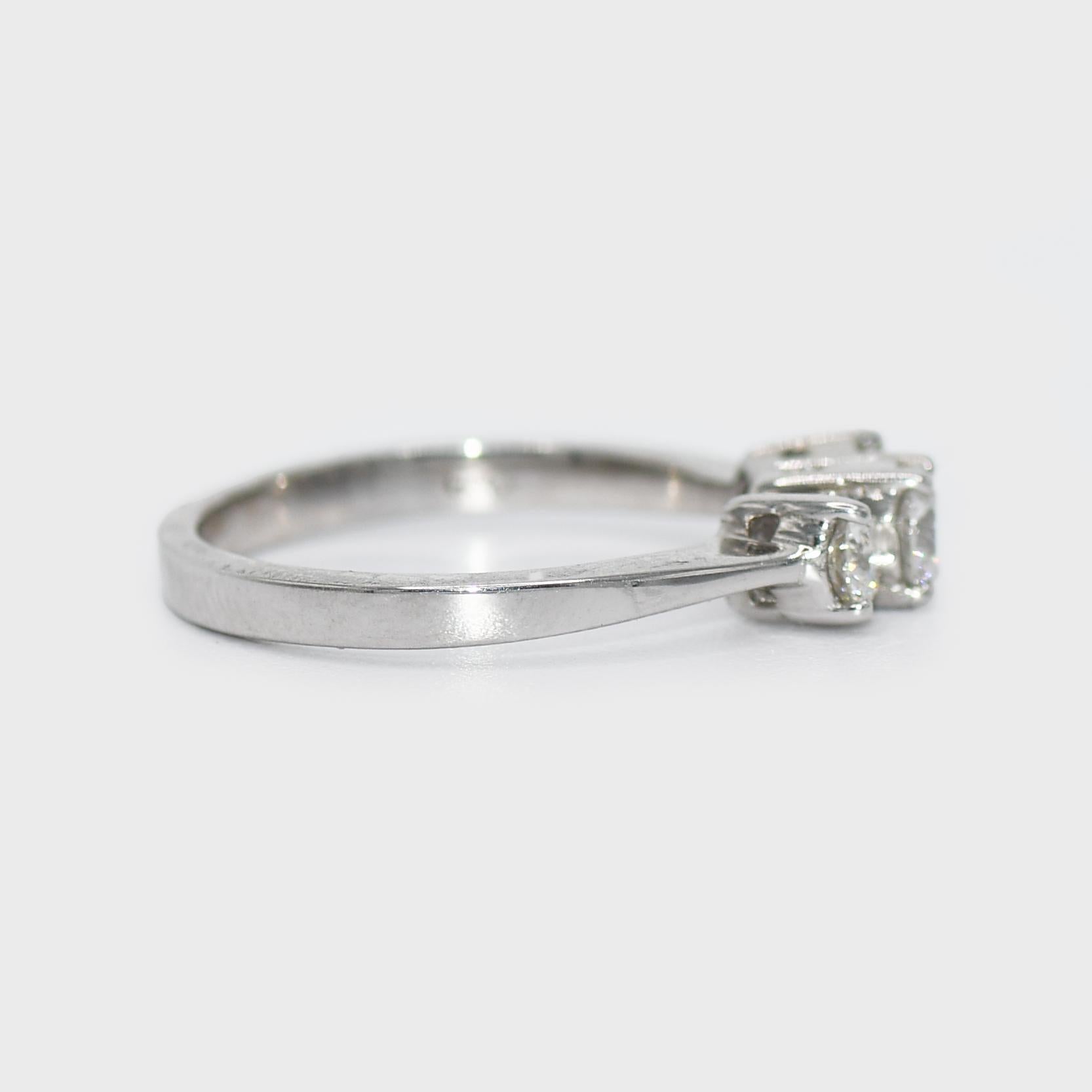 Brilliant Cut 18K White Gold 3 Stone Diamond Ring .50tdw, 3.2gr For Sale