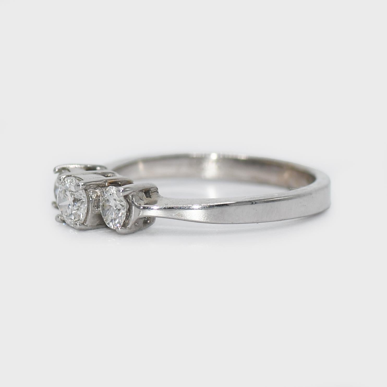 18K White Gold 3 Stone Diamond Ring .50tdw, 3.2gr For Sale 1