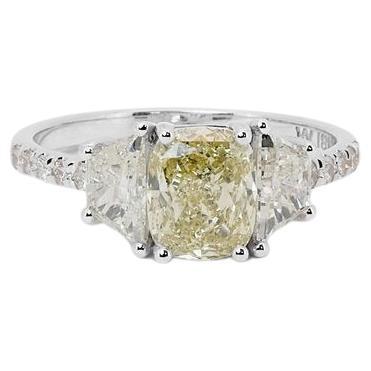 18k White Gold 3 Stone Pave Ring w/ 2.28 Carat Natural Diamonds GIA Certificate