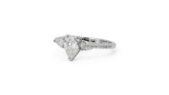 18k White Gold 3 Stone Pave Teardrop Ring with 1.31ct Natural Diamonds GIA Cert