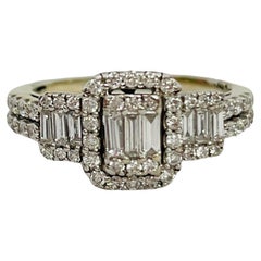 18k White Gold 3 Stone Style Diamond Halo Ring