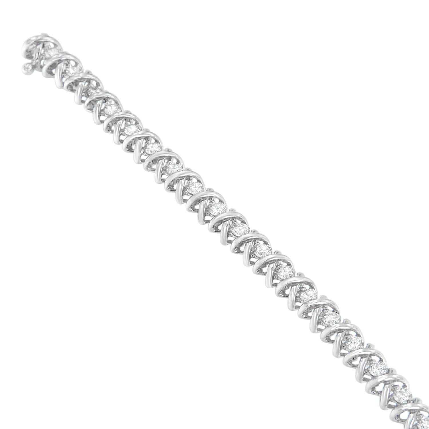 Contemporain Bracelet tennis à maillons en forme de X en or blanc 18 carats avec diamants de 3,0 carats en vente