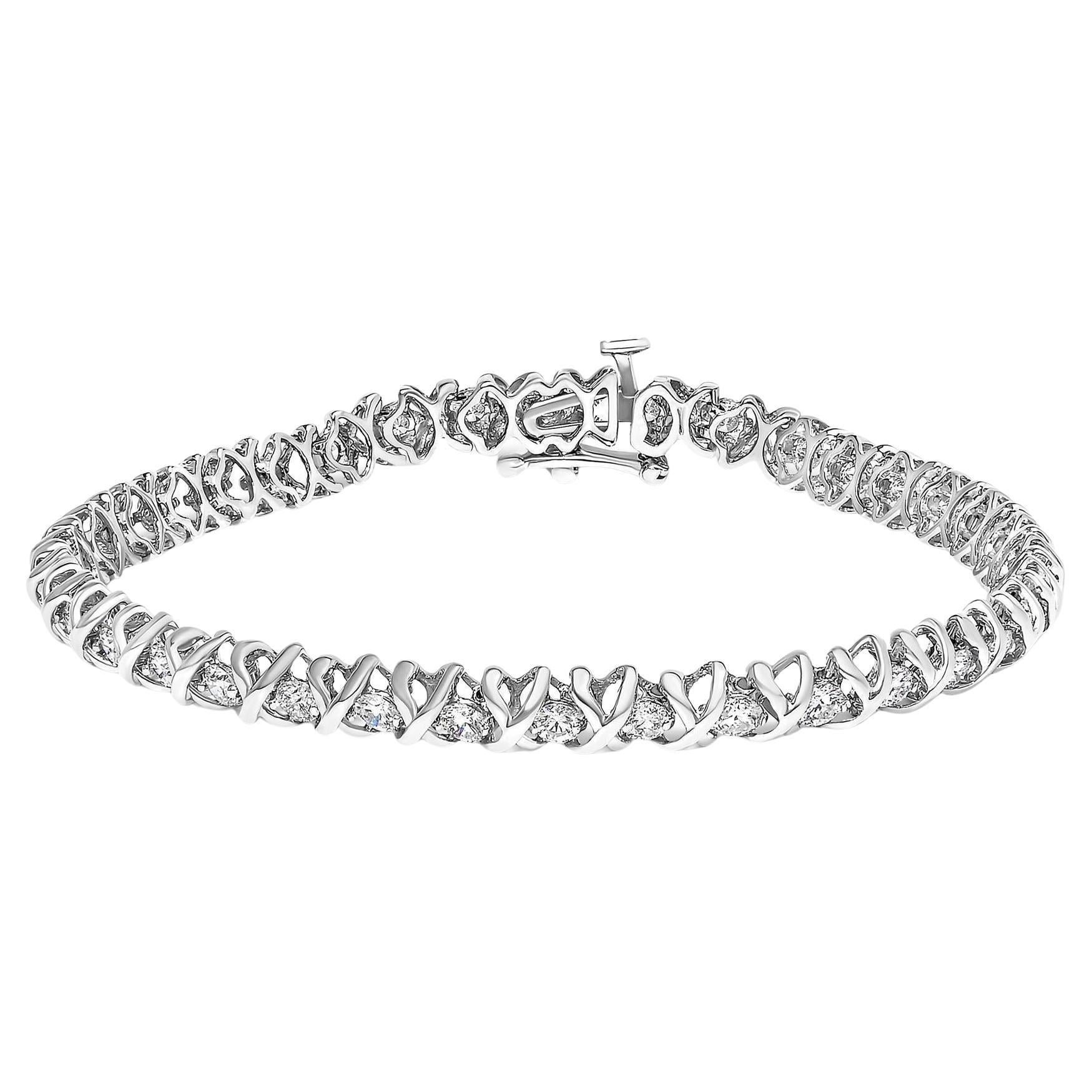 18K White Gold 3.0 Cttw Diamond X Link Tennis Bracelet - 7" Inches