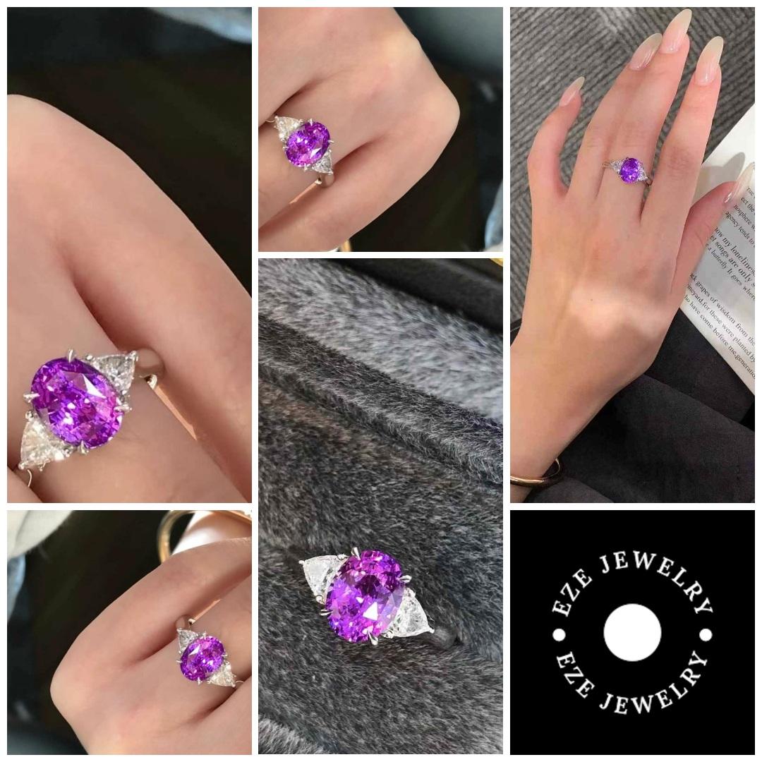 Im Angebot: 18K Weißgold 3,00 Karat natürlicher Saphir & 0,40 Karat Diamant Cocktail Ring () 11
