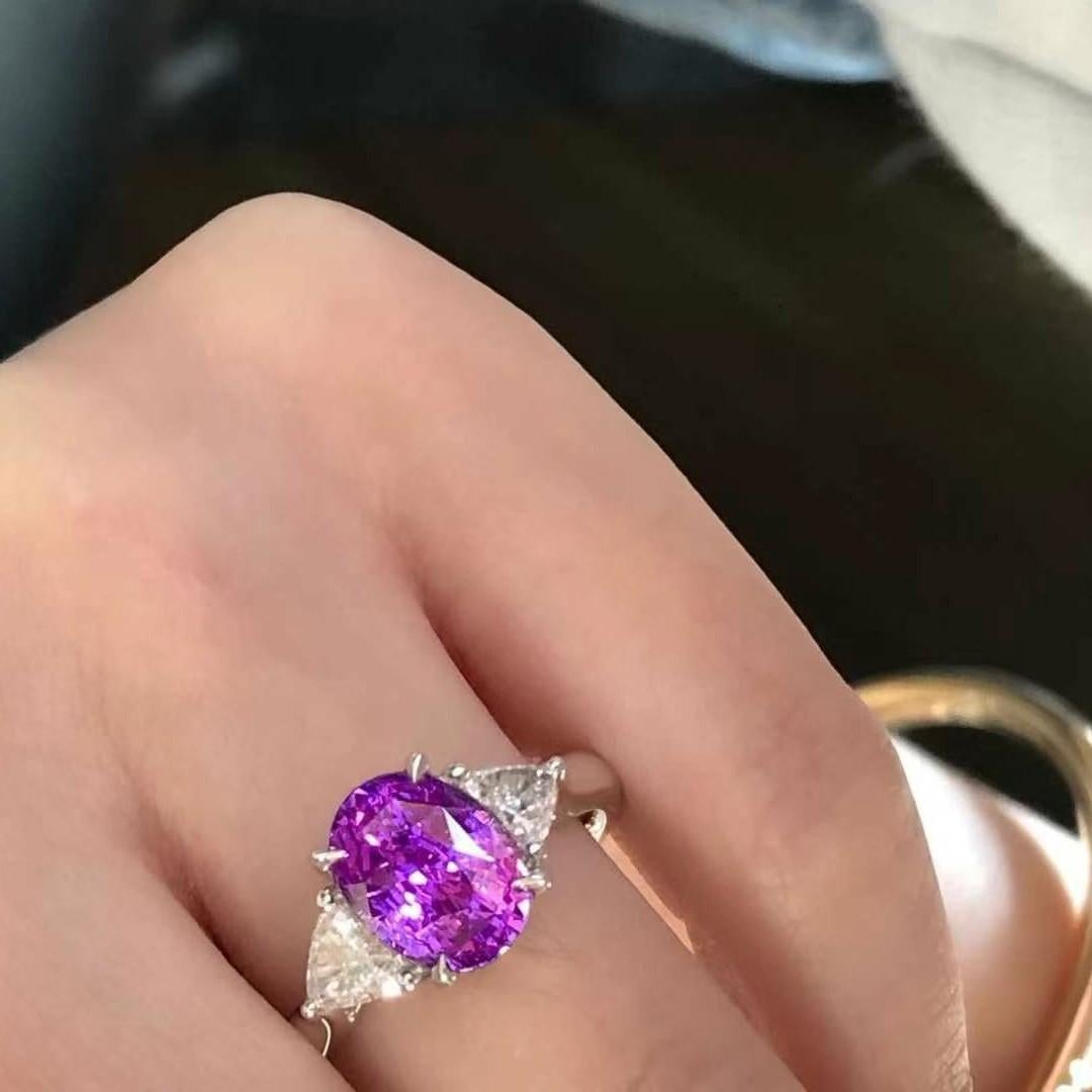 Im Angebot: 18K Weißgold 3,00 Karat natürlicher Saphir & 0,40 Karat Diamant Cocktail Ring () 2