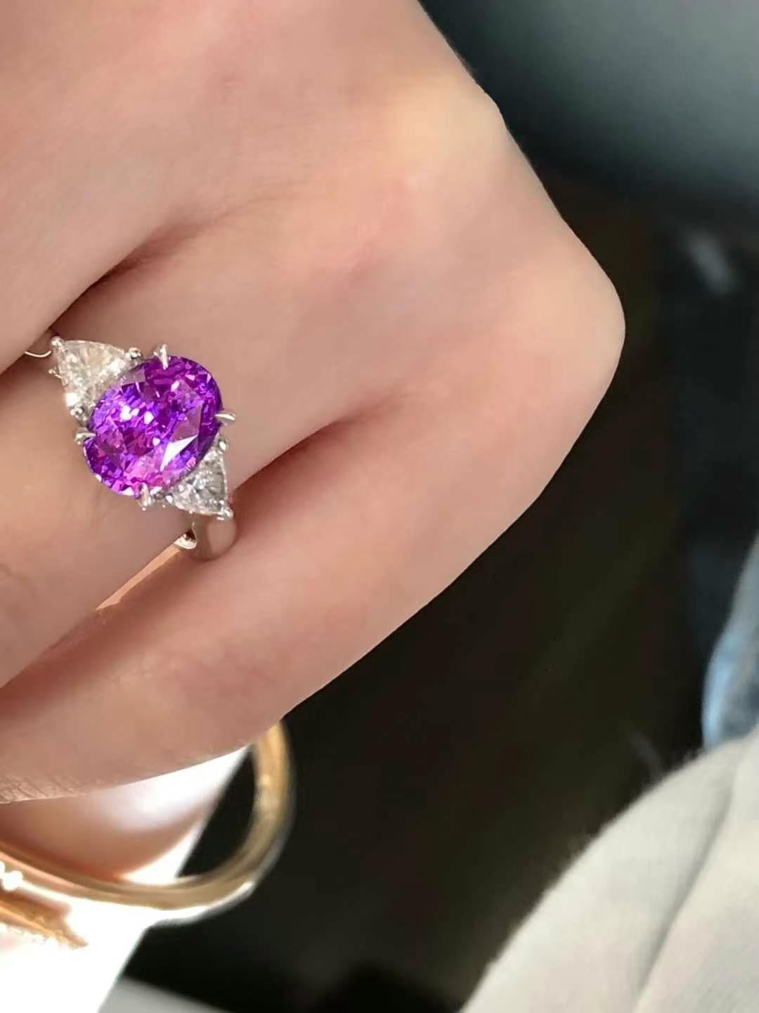 Im Angebot: 18K Weißgold 3,00 Karat natürlicher Saphir & 0,40 Karat Diamant Cocktail Ring () 5