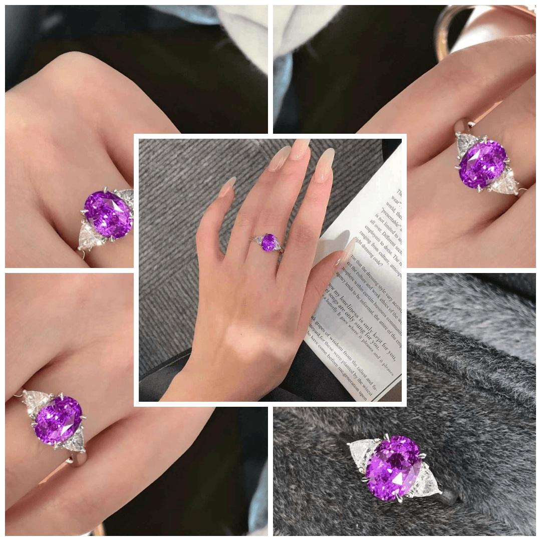 Im Angebot: 18K Weißgold 3,00 Karat natürlicher Saphir & 0,40 Karat Diamant Cocktail Ring () 6