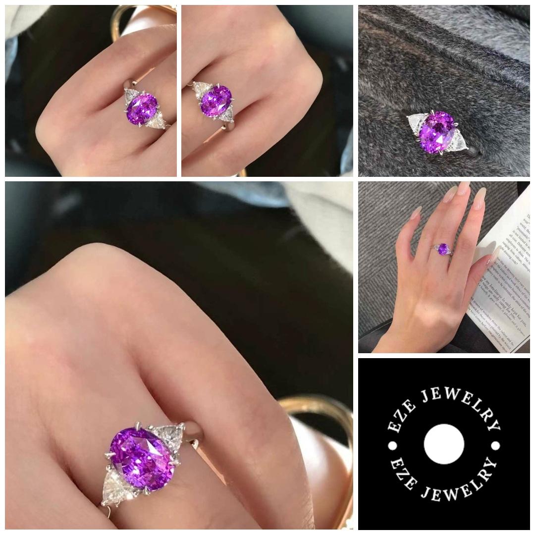 Im Angebot: 18K Weißgold 3,00 Karat natürlicher Saphir & 0,40 Karat Diamant Cocktail Ring () 7