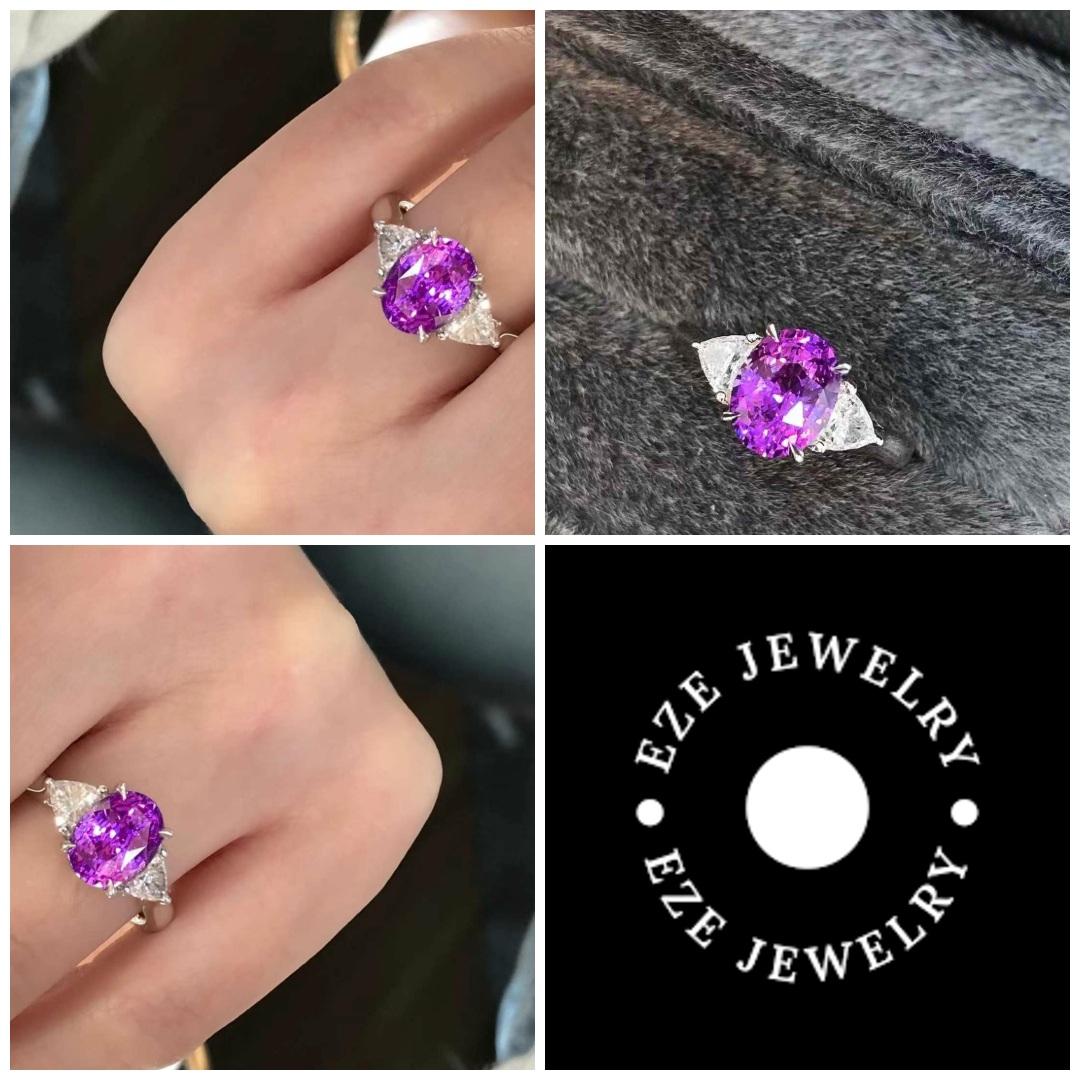 Im Angebot: 18K Weißgold 3,00 Karat natürlicher Saphir & 0,40 Karat Diamant Cocktail Ring () 8