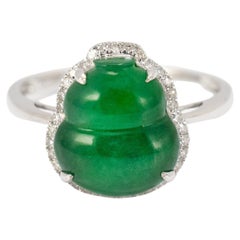 18K White Gold 3.00ct Green Burmese Jadeite Jade Diamond Cocktail Ring