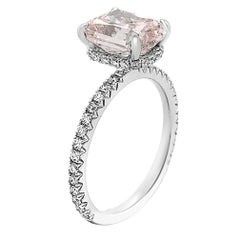 18k White Gold 3.03 CT Radiant 0.50 CT Round Cut Fancy Intense Pink Diamond Ring