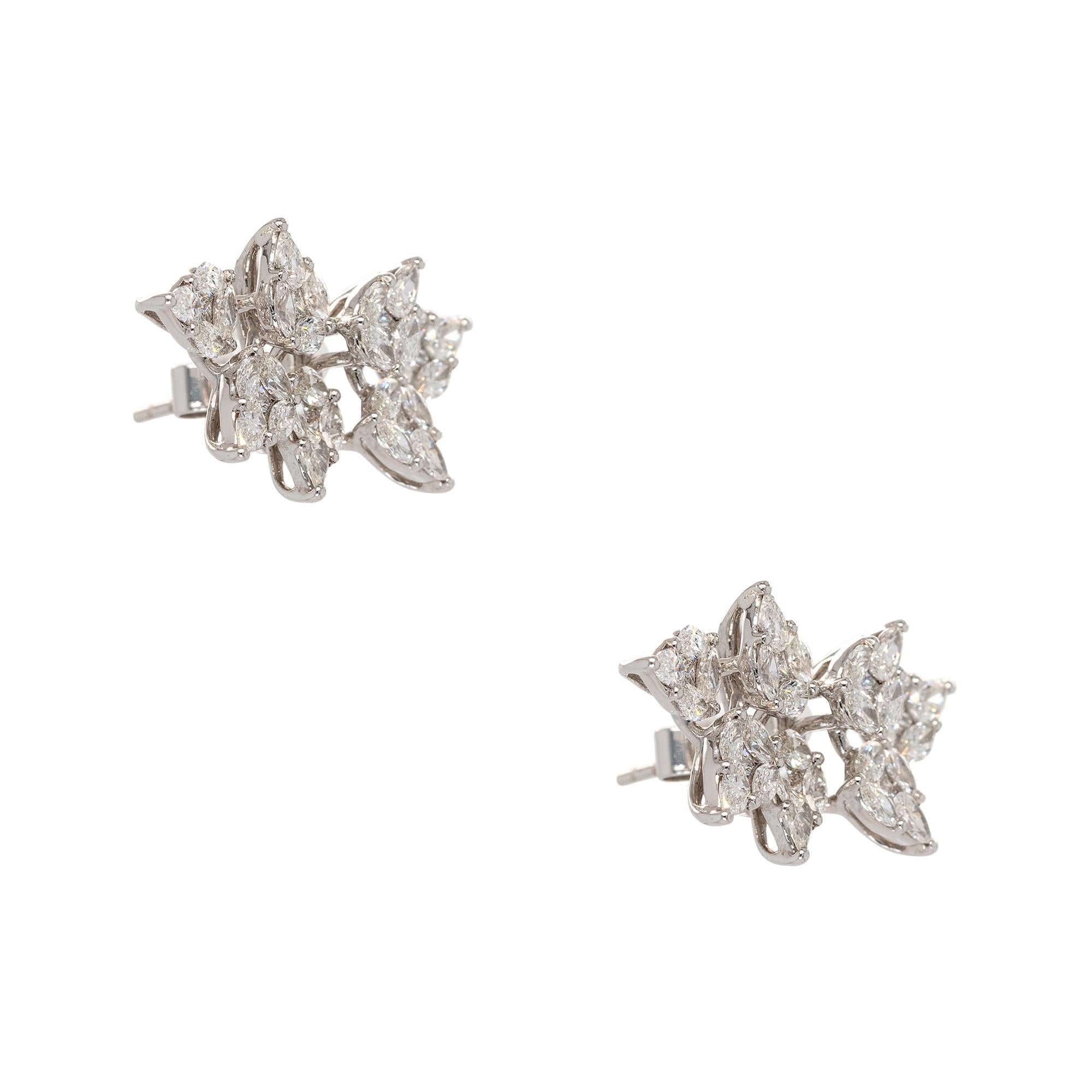 Marquise Cut 18k White Gold 3.03ct Mixed Cuts Natural Diamonds Stud Earrings For Sale