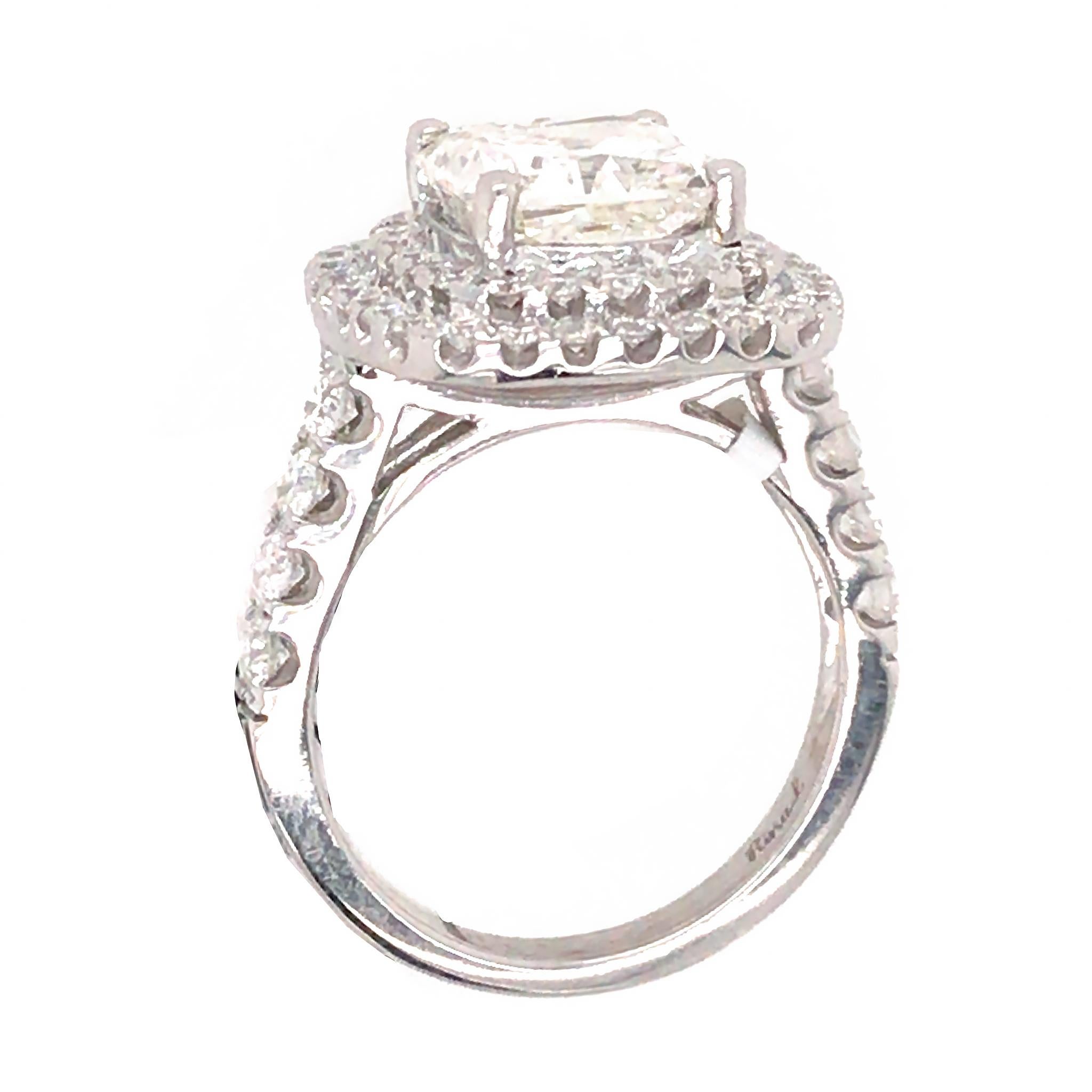 18k White Gold 3.04 ct Radiant Cut Diamond Engagement Ring In Excellent Condition In New York, NY