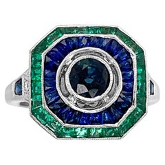 18K White Gold 3.05ct Sapphire, Emerald and Diamond Cocktail Ring