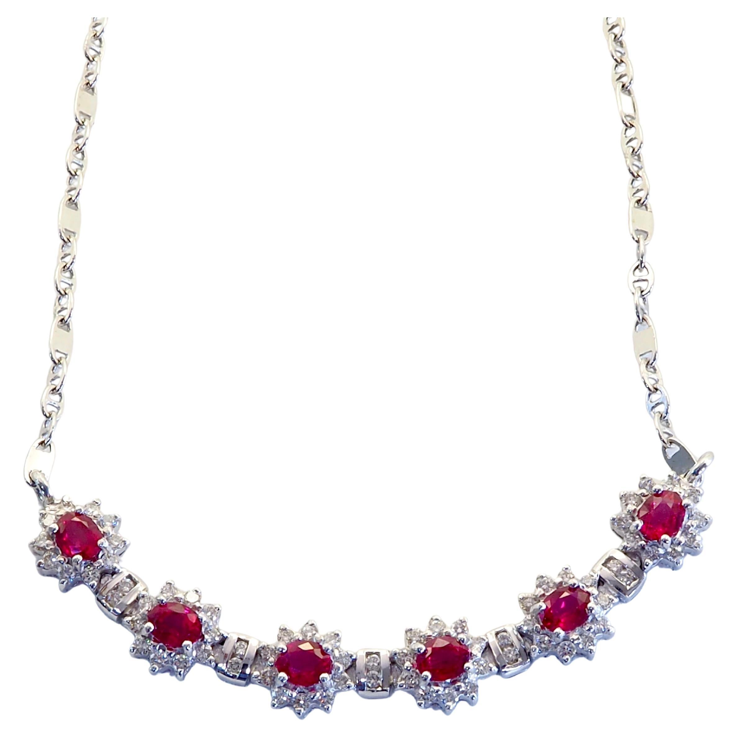 18K White Gold 3.05ct Vivid Red Ruby & 1.10ct Brilliant Diamond Chain Necklace