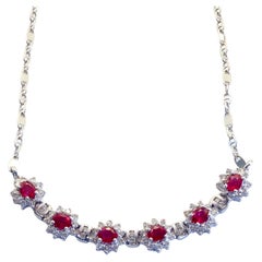 18K White Gold 3.05ct Vivid Red Ruby & 1.10ct Brilliant Diamond Chain Necklace