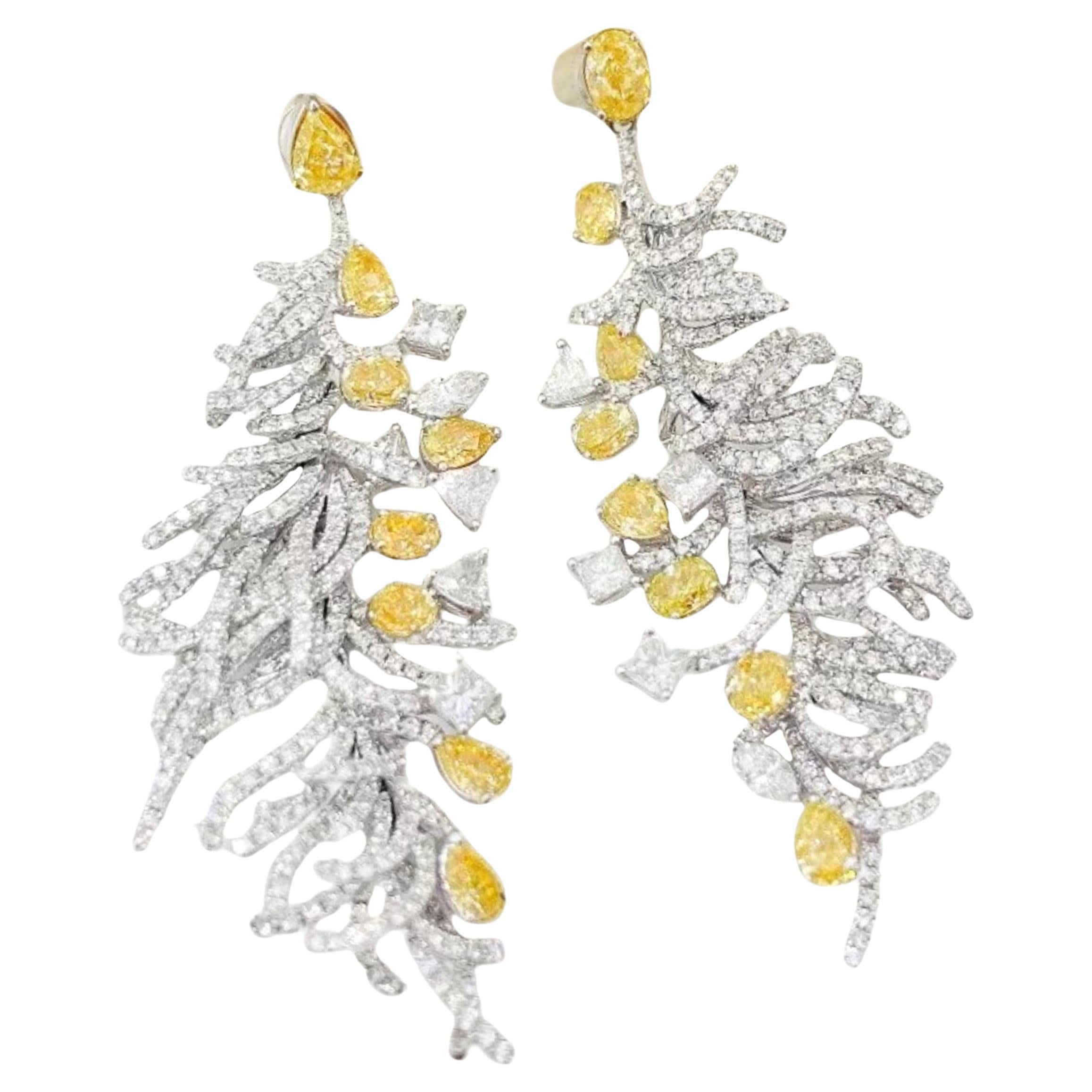 18K White Gold 3.07 CT Fancy Yellow Diamond Drop Earrings with Diamonds