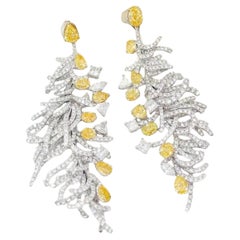 Pendientes de gota de oro blanco de 18 quilates con diamantes de 3,07 quilates de diamante amarillo fantasía